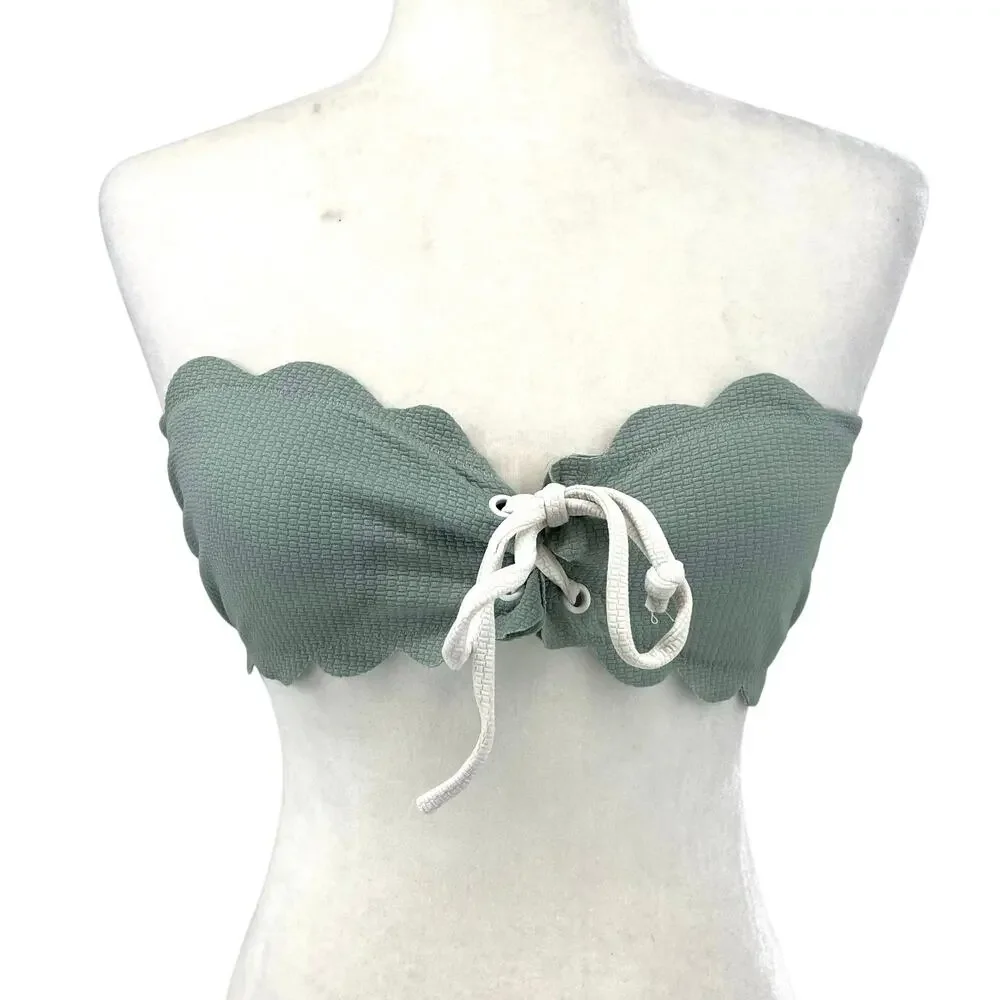 Marysia Swim‎ Women's M Green Antibes Bandeau Bikini Scalloped Strapless NWOT - Picture 2 of 9